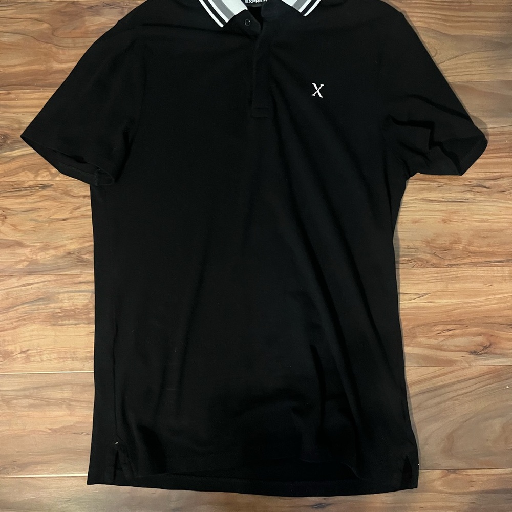 Express Black Polo with White Stripes